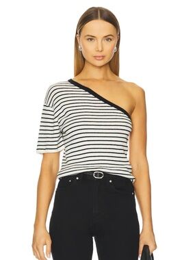 Lisa Yang Black & White Striped One-Shoulder Top